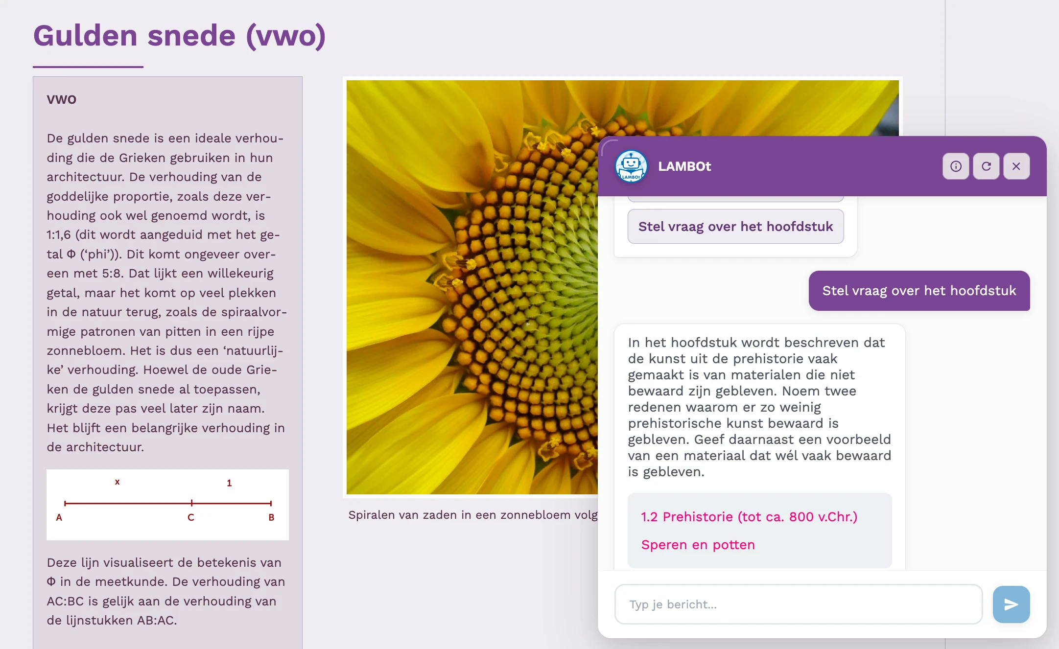 Screenshot LAMBOt chatbot stelt een hoofdstukvraag