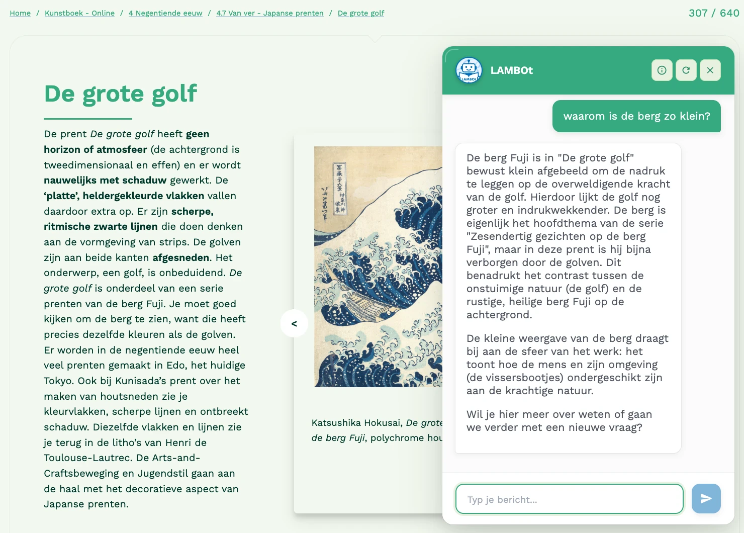 Screenshot LAMBOt chatbot in actie