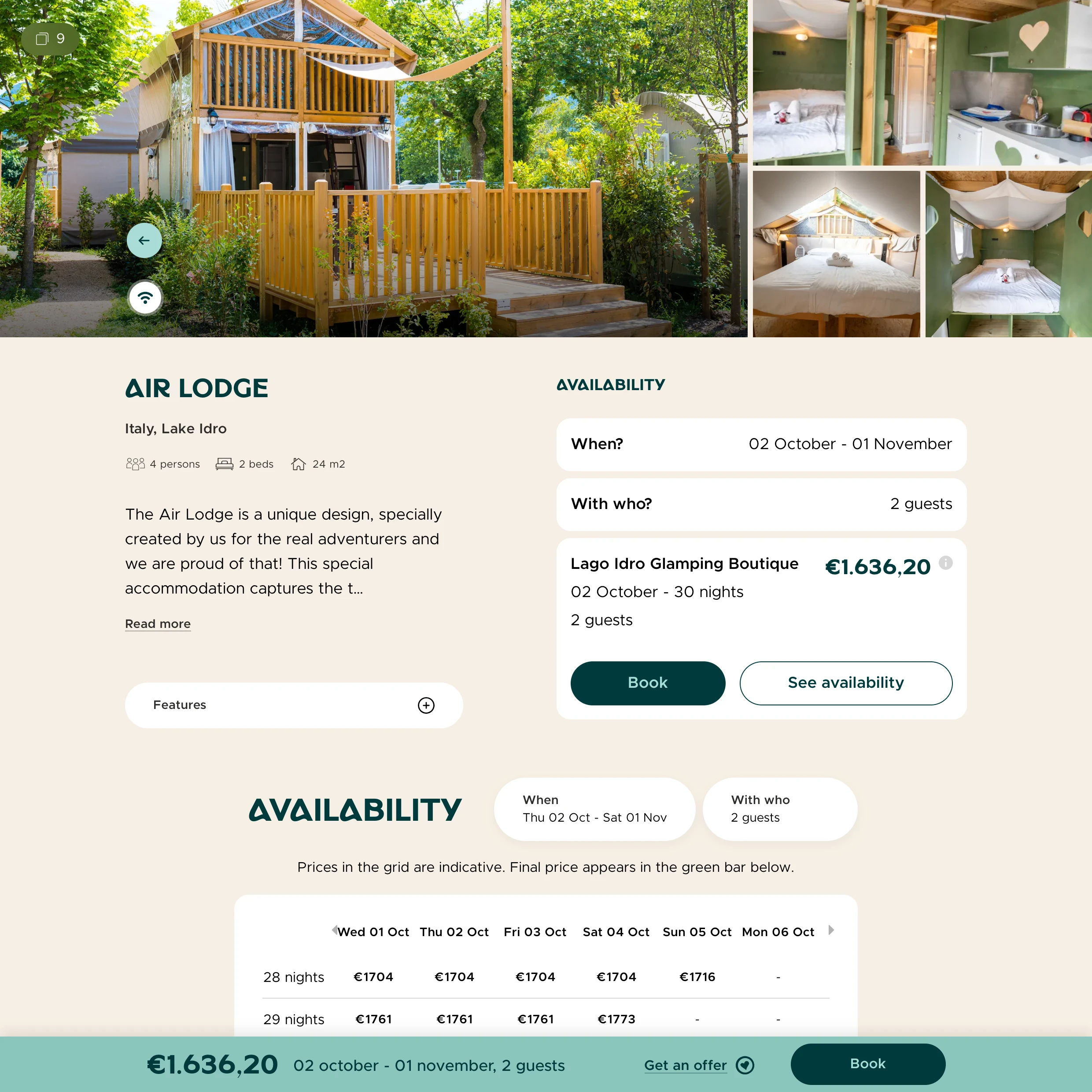 Screenshot accommodatie detailpagina