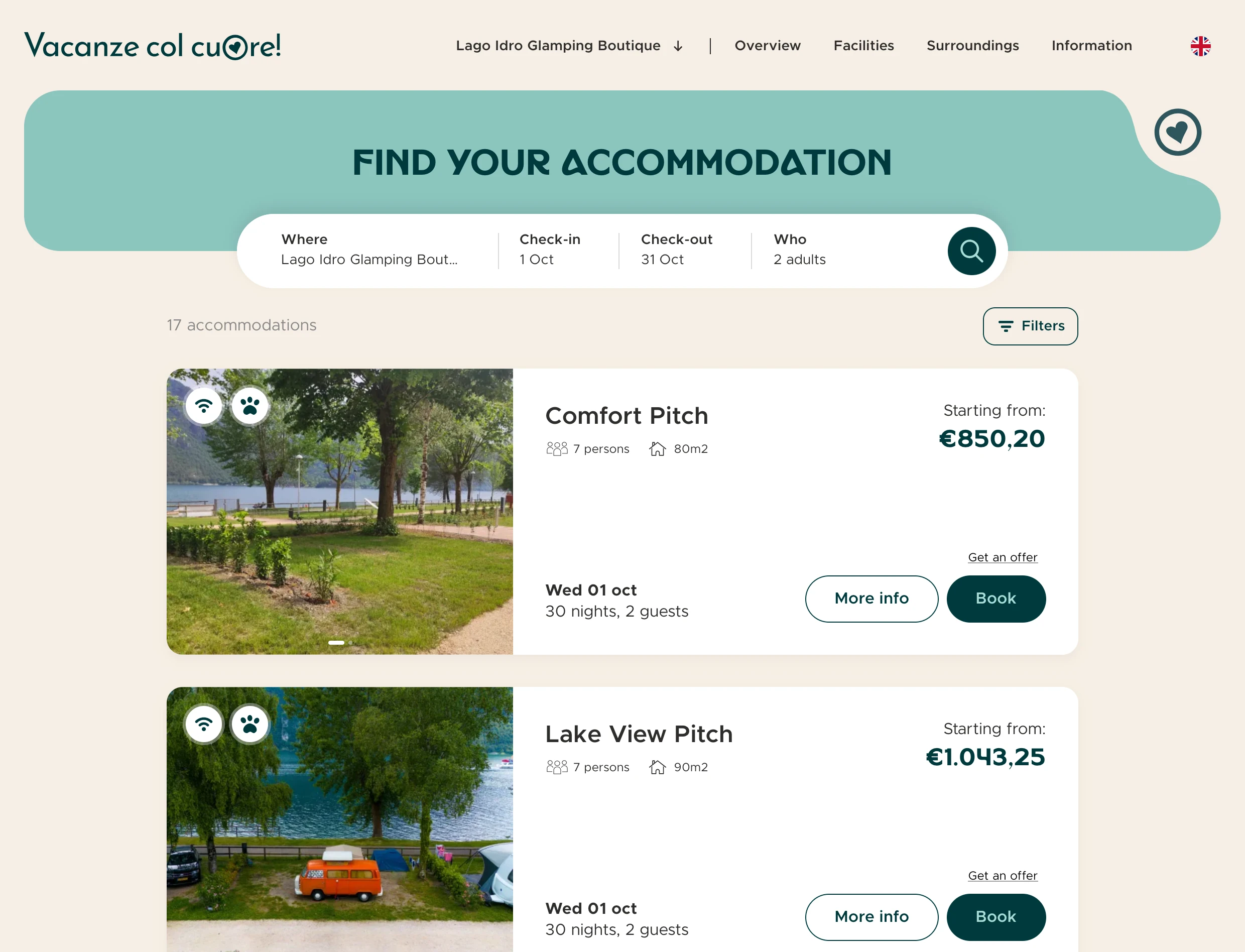 Screenshot zoekresultaat accommodatie